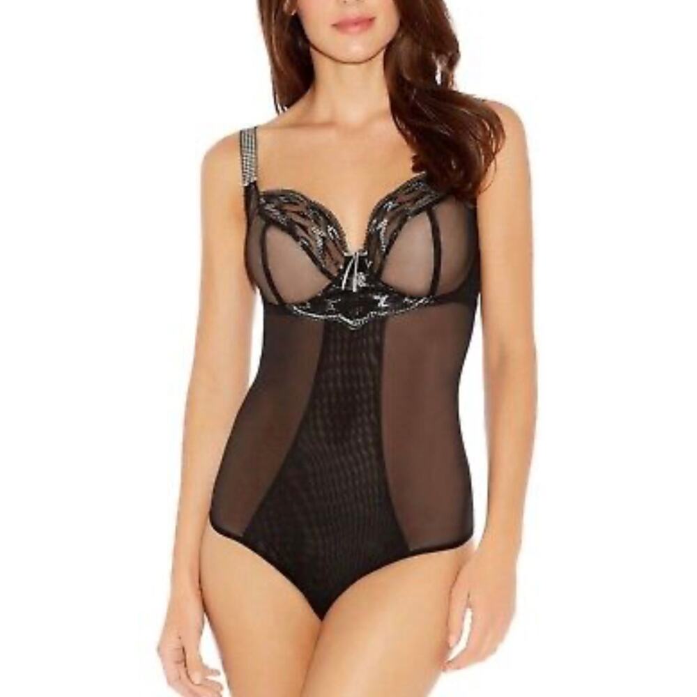 Freya Vixen Black Body Suit  Black Purple Bow Women’s Sz 32I